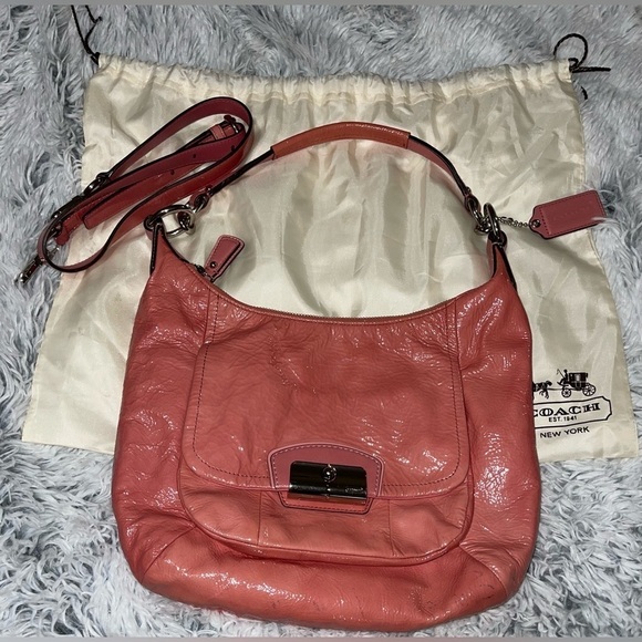 Authentic COACH Kristin Patent Leather Hobo HandBag 19299 Rose Pink w Dust Bag - Picture 1 of 13